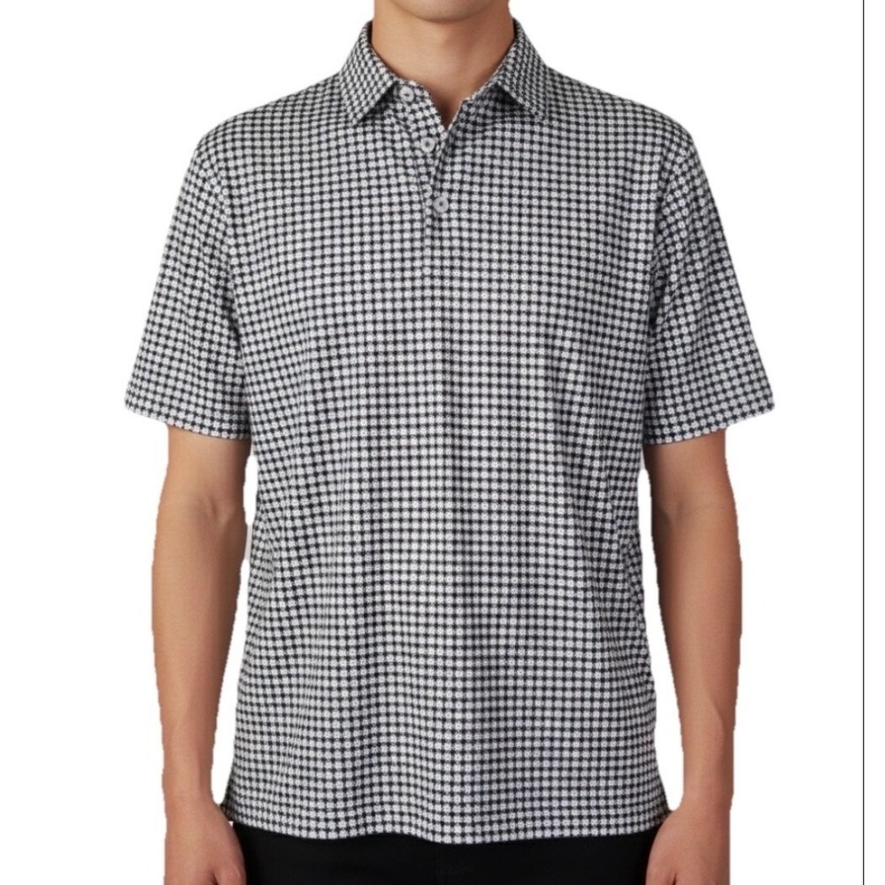 Deolax Polo Shirt Men Large Black White Geometric 3D Cube Performance Golf‎
